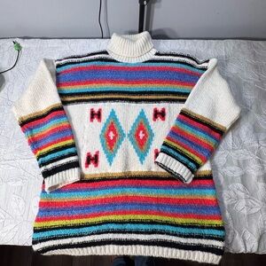 Vintage Kitty Hawk Colorful Southwestern Knit Turtleneck Sweater No Size label